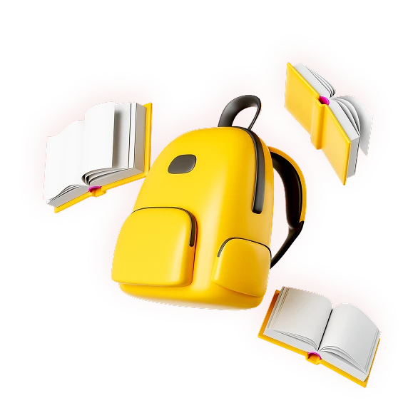 Education hero image, 3d graphic of school bag with books