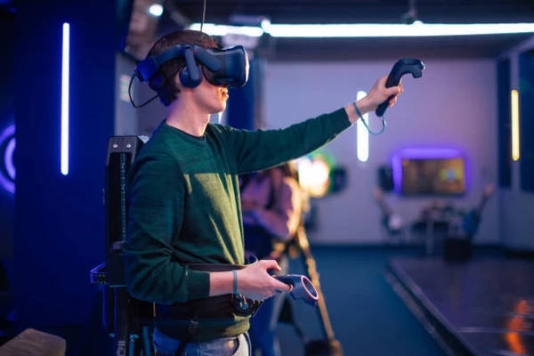 Man using virtual technology device